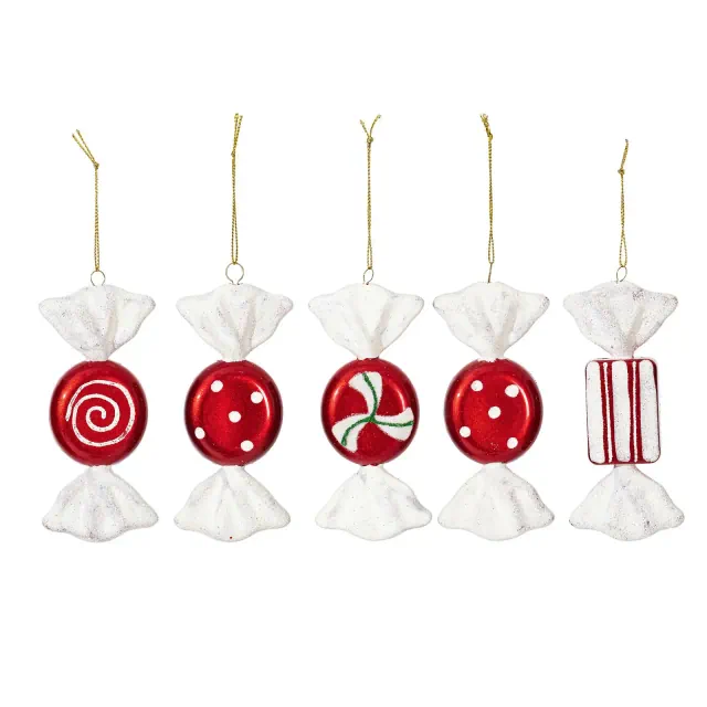 Vickerman 3.5" Red-White Candy Christmas Ornament, 5 per Box