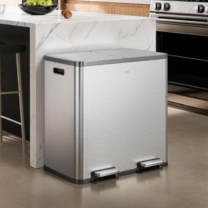 Dual Recycling Trash Can - EKO EcoCasa Plus 2 x 10.6 Gal for Kitchen, Large Stainless Steel Step-On Garbage Can with Soft-Close Lids, Odor-Proof and Fingerprint-Resistant, Removable Buckets with Handles