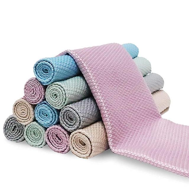 Fish Scale Microfiber Polishing Cleaning Cloth Reusable Microfiber Towels, Lint Free Cleaning Rags for Glass No Watermark, Dishes, Mirrors (10Pcs,5 Colors,15.7 in x 11.8 in)