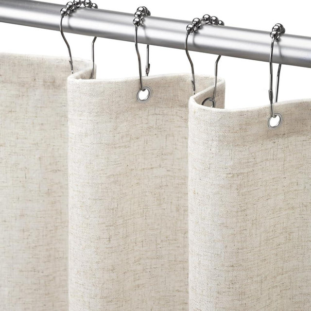 XOGUIBO Linen Shower Curtain Ivory White, Fabric Boho Farmhouse Shower Curtains for Bathroom Cotton Natural Cloth Liner Set 72" W x 72" L