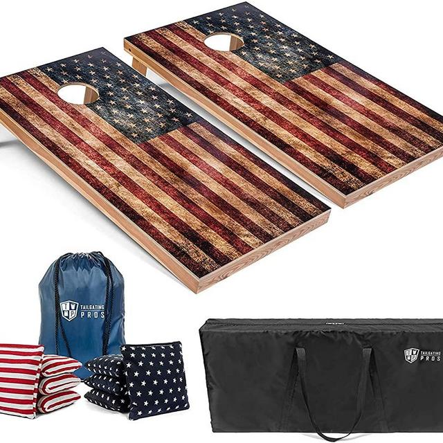 Tailgating Pros Cornhole Boards - 4'x2' Cornhole Game w/Carrying Case & Set of 8 Corn Hole Bean Bags w/Tote