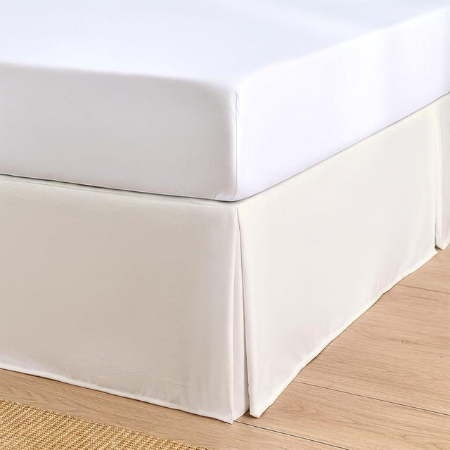 Cottington Lane Luxury Pleated Bedskirt King Size 21 Inch Drop Split Corners, Hotel Luxury 1800 Ultra-Soft Tailored Drop Box Pleated Styling Dust Ruffle, Classic & Clean Look, Ivory