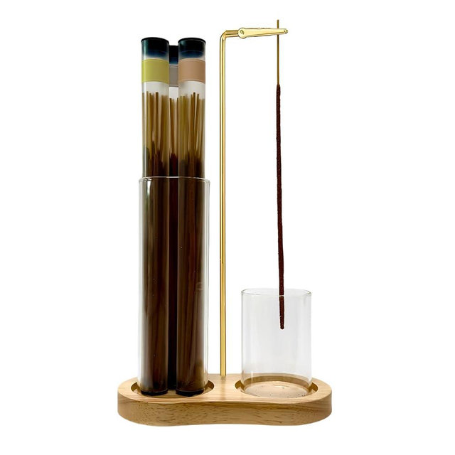 Moocervi Glass Incense Holder, 2 in1 Incense Sticks Burner Holder with Storage,Hang Upside Down Incense Holder for Sticks with Glass Ash Catcher for Meditation Yoga Spa Room Decor