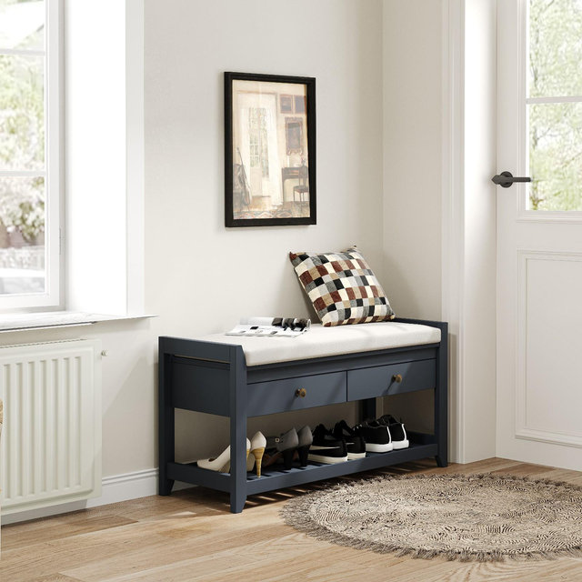 39'' 2-in-1 Entryway Cushion Shoe Bench with Storage, Blue - Tree City