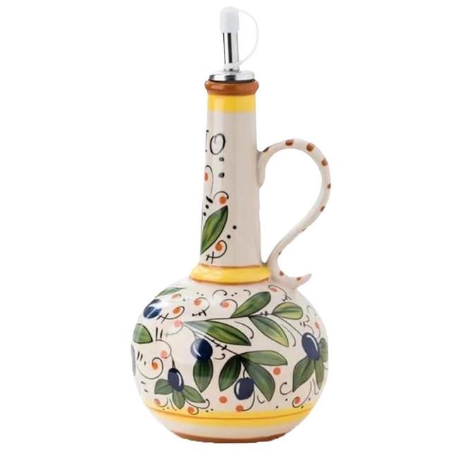 Italian Ceramic Olive Oil Dispenser Bottle 23oz, Stainless Steel Spout, Suitable For Oil, Sauce, Vinegar