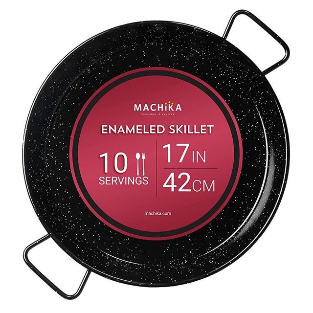 Machika Enameled Steel Skillet, Non Stick Paella Pan, Perfect for Camping and Outdoor Cooking, Rust Proof Coating 10 servings | 17 inches