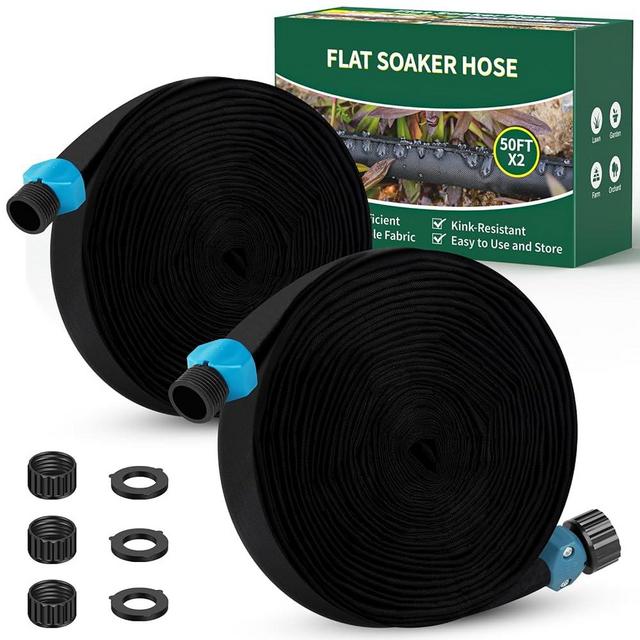 Soaker Hose 100ft (50ft*2), Heavy Duty Garden Hose for DIY Irrigation System,Drip Irrigation Hose Save 80% Water, Leakproof Design, Flexible Water Hose with Holes for Lawn, Garden Bed, Vegetable Field