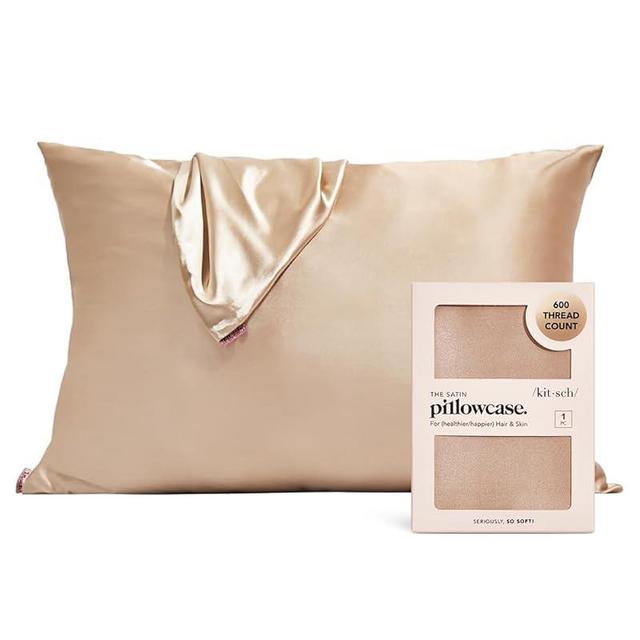 Kitsch Satin Pillowcase for Hair & Skin -Softer Than Silk Pillowcase for Hair & Skin | Cooling Satin Pillowcases with Zipper | Satin Pillow Case Cover | Pillow Cases Standard Queen (Champagne,1 Pack)
