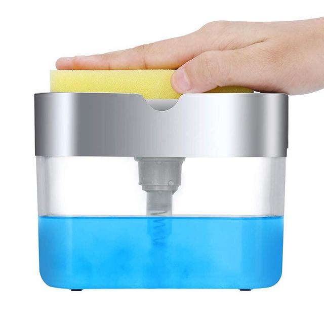 LIFEEZY Original Soap Dispenser for Kitchen & Sponge Holder 2-in-1 - Premium Quality Dish Soap Dispenser - Counter Top Sink Dispenser - Instant Refill - Durable & Rustproof