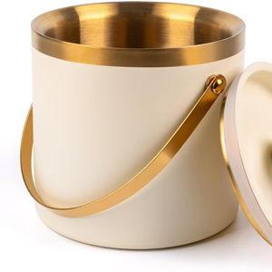 Double Wall Insulated Stainless Steel Ice Bucket - Beige White