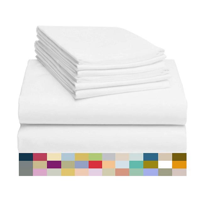 LuxClub 6 PC Sheet Set Bamboo Sheets Deep Pockets 18" Eco Friendly Wrinkle Free Sheets Hypoallergenic Anti-Bacteria Machine Washable Hotel Bedding Silky Soft - White Queen