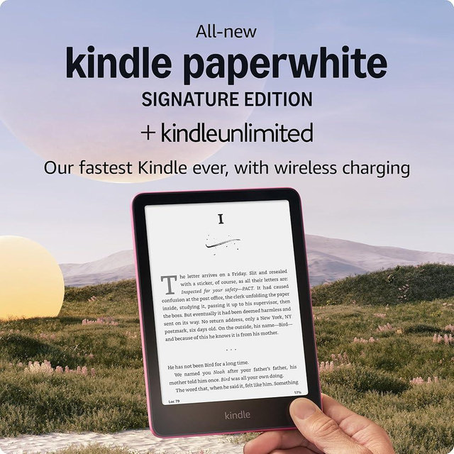 All-new Amazon Kindle Paperwhite Signature Edition (32 GB) – Our fastest Kindle with an auto-adjusting front light, wireless charging, and weeks of battery life – Metallic Raspberry + 3 Months of Kindle Unlimited (with auto-renewal)