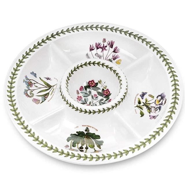 Portmeirion Botanic Garden Collection Chip and Dip All in 1 - Dishwasher, Microwave, Freezer, and Warm Oven ONLY Safe - 14 inch
