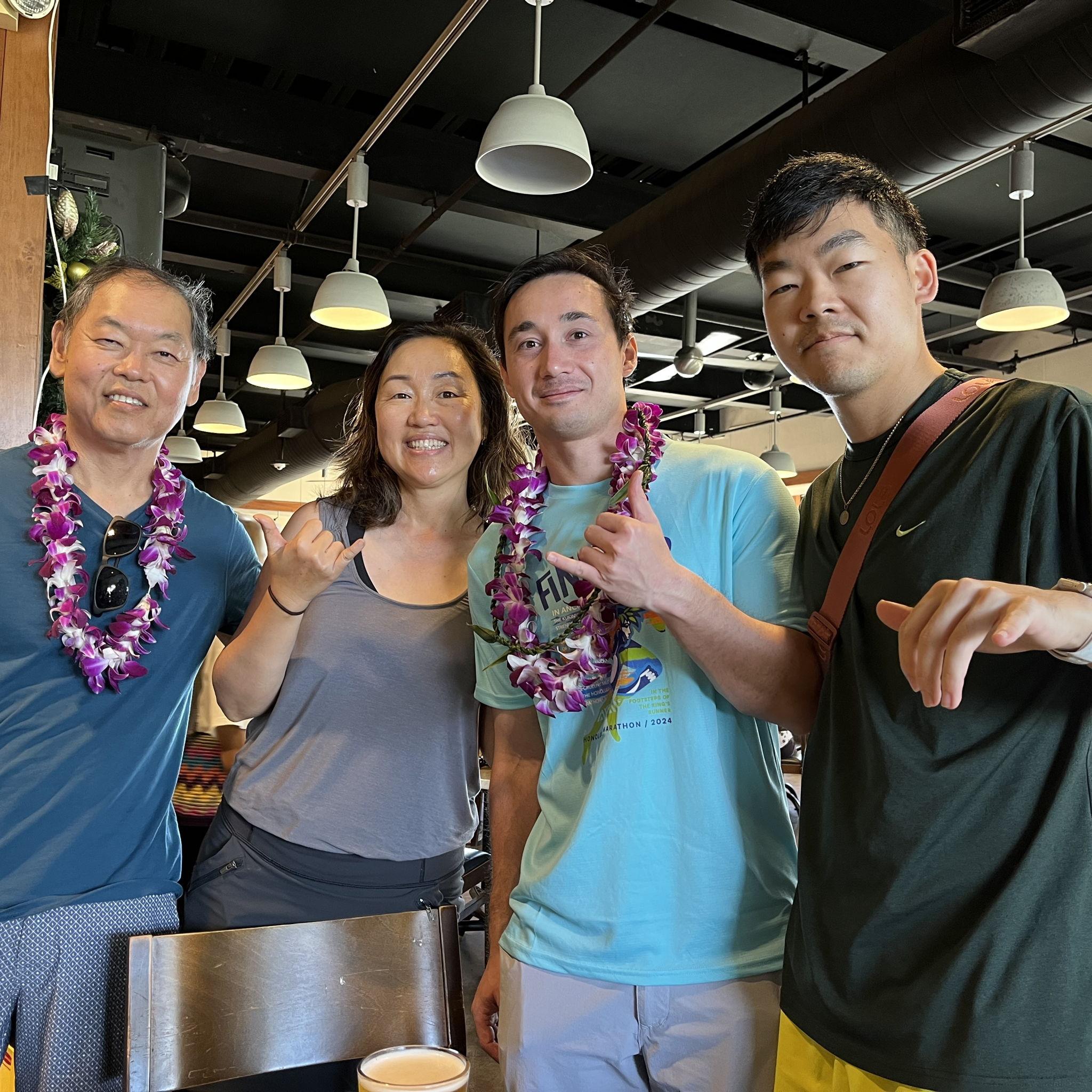 Park family celebrating Josh's first marathon finish in 2024.