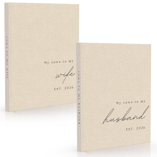 Wedding Vow Books His and Hers - 2 Pack Personalized 2026 Year His & Hers Book - Linen Hardcover Bride and Groom Notebook for Ceremony Vows - Bookmark & Lined Pages - Renewal & Wedding Must Haves
