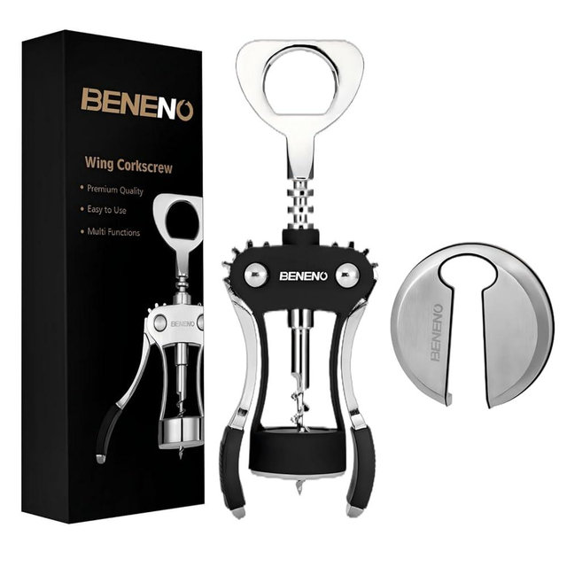 Wine Opener with Stainless Steel Wine Foil Cutter, Zinc Alloy Premium Wing Corkscrew Wine Bottle Opener with Multifunctional Bottles Opener