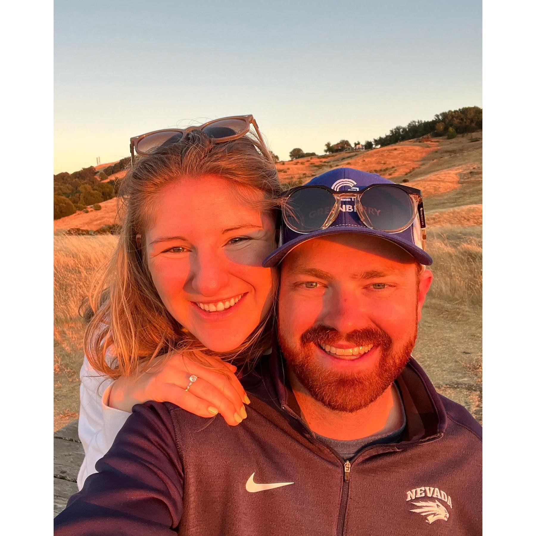 Celebrating our engagement weekend with a sunset on the top of North Sonoma Mountain.