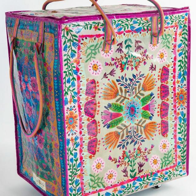 Rolling Tote Bag - XL Light Taupe Flower