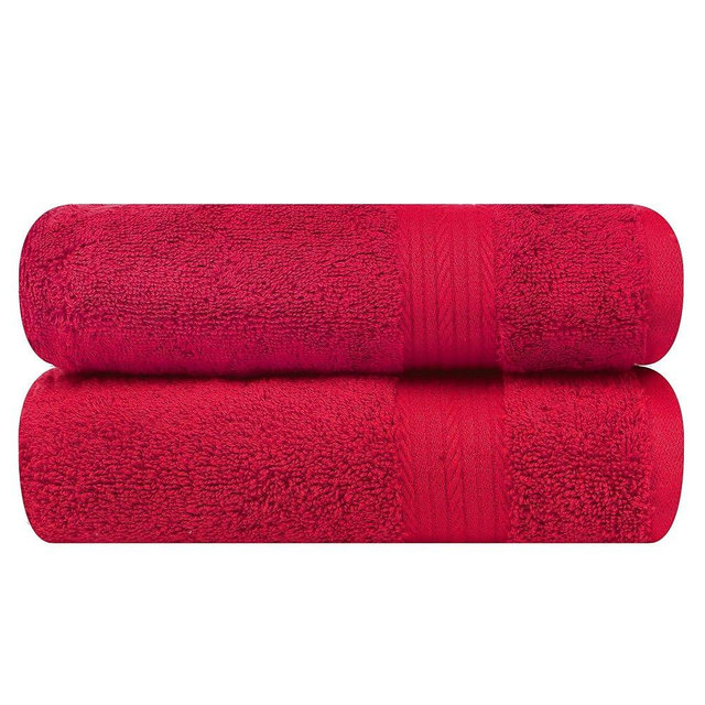 Ample Decor Bathroom Hand Towel 18 X 28 Inch 600 GSM 100% Cotton, Premium Soft Absorbent - 2 Pcs - Red