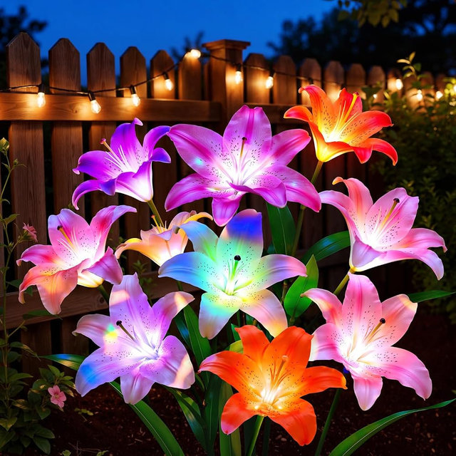 LETMY Solar Garden Lights, 4 Pack Solar Flower Lights with 6 Head Bigger Lily Lights, IP65 Waterproof Solar Lights Outdoor, Decorative Lights for Garden, Patio, Yard, Flower Bed
