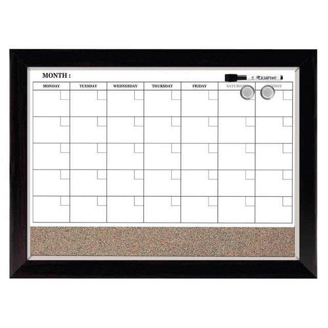 Quartet Combination Magnetic Whiteboard Calendar & Corkboard, 17" x 23" Combo White Board & Cork Board, Wood Finish Frame (22476)
