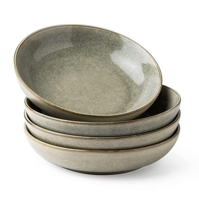 AmorArc 36oz Pasta Bowls Set of 4, 8.5 inch Stoneware Salad Bowls Set for Kitchen, Wide and Shallow Pasta Bowls Set for Restaurant, Microwave and Dishwasher Safe, Reactive Glaze