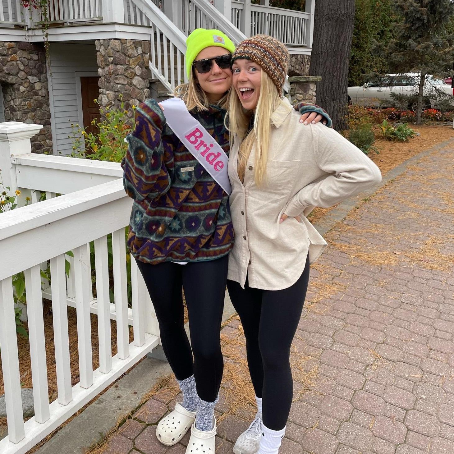 morning walk around the lake, struttin that bridal sash provided by kay