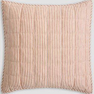 Belgian Linen Quilted Euro Sham- Terracotta/White Stripe