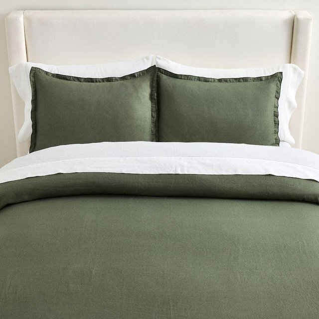 Belgian Flax Linen Galen Duvet Cover, Cypress, King/Cal. King