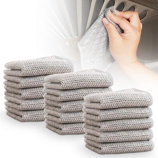 Cecurpo Multipurpose Wire Dishwashing Rags, 2024 New Multipurpose Wire Dishwashing Rags for Wet and Dry, Reusable Premium Metal Scrubbing Pads Sponge Clean Tool for Home Kitchen (15)