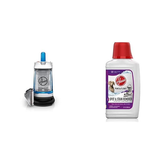 Hoover PowerDash GO Portable Spot Cleaner, Lightweight Carpet and Upholstery Machine, FH13001PC and Hoover Paws & Claws Premixed Spot Machine Cleaning Shampoo, 32oz Formula, AH30940