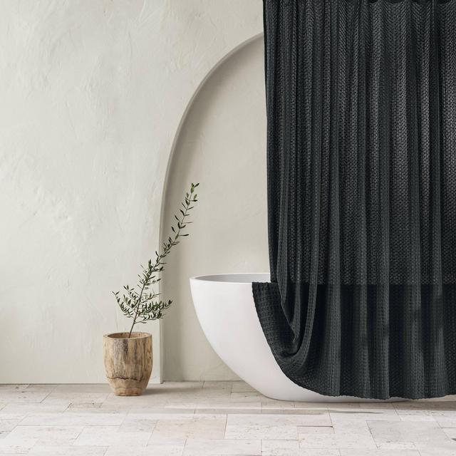 Waffle Shower Curtain Washed Black - Casaluna™