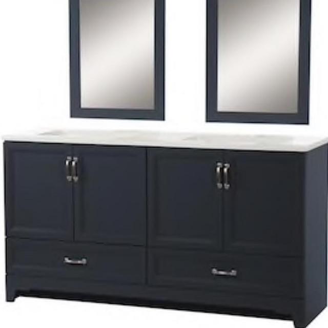 Style Selections 60.25-in Navy Double Sink 2-Mirror Bathroom Vanity with Cultured Marble Cultured Marble Top at Lowes.com