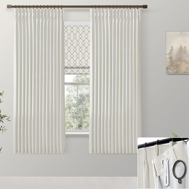 SHINELAND Blackout Curtains 63 Inch Length for Bedroom,Black Out Drapes 63 Inch Long 2 Panels Set Cream Linen Insulated Thermal Curtains for Living Room