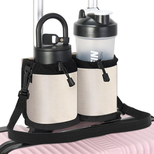 XBagSJ Extra Luggage Cup Holder Free Hand Drink Caddy for Suitcases to Travel and Business Trip,Travel Must Haves Men Women,Holds Two Coffee Cups,Passport,Flight Attendant Essential Organizer-Apricot