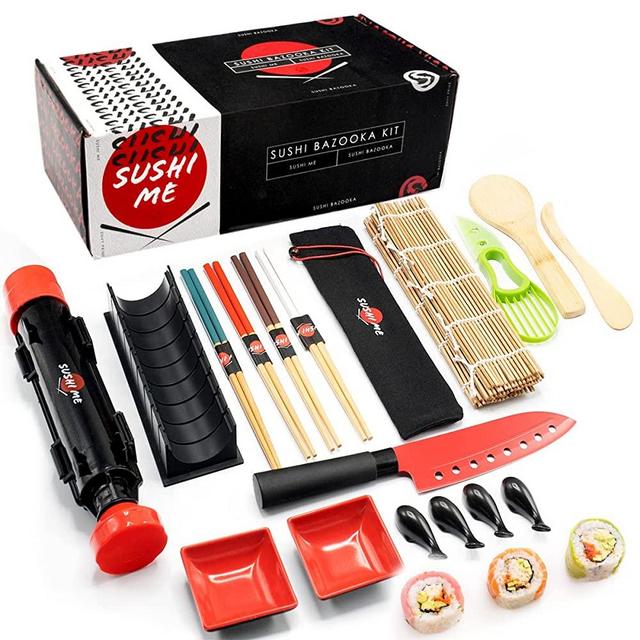 Sushi Making Kit for Beginners - DIY Sushi Maker Kit, Sushi Kit For Home Includes Sushi Roller, Sushi Bazooka Kit, Avocado Slicer, Sushi Knife, Sushi Bamboo Rolling Mat, Chop Sticks Pack Reusable