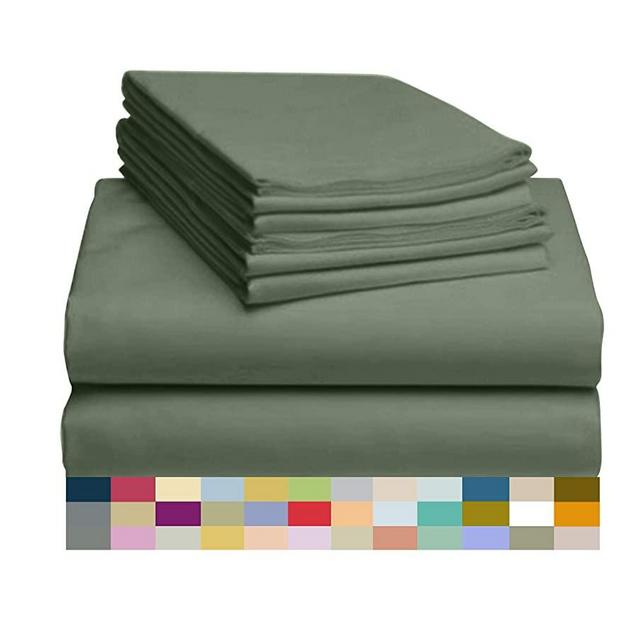 LuxClub 6 PC Sheet Set Bamboo Sheets Deep Pockets 18" Eco Friendly Wrinkle Free Sheets Hypoallergenic Anti-Bacteria Machine Washable Hotel Bedding Silky Soft - Tree Moss Green King