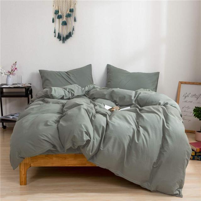 Mucalis Sage Green Duvet Cover King 100% Natural Washed Cotton Duvet Cover Set 3pc Solid Modern Light Green Bedding Duvet Cover Set with Zipper Closure Corner Ties,Soft-No Inside Filler