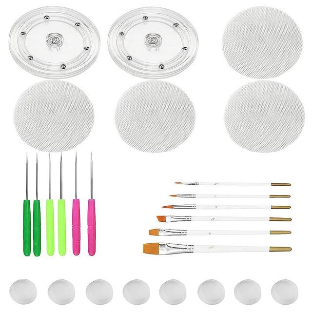 Cookie Decorating Kit Supplies Including 2 Acrylic Cookie Turntable 6 Cookie Scribe Needle 4 Silicone Mesh Mats 6 Cookie Decoration Brushes 8 Rubber Feet Bumpers (Style 1 26 PCS)