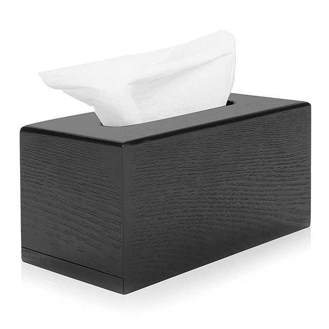 MyGift Black Wood Grain Tissue Box Cover, Refillable Facial Napkin Holder