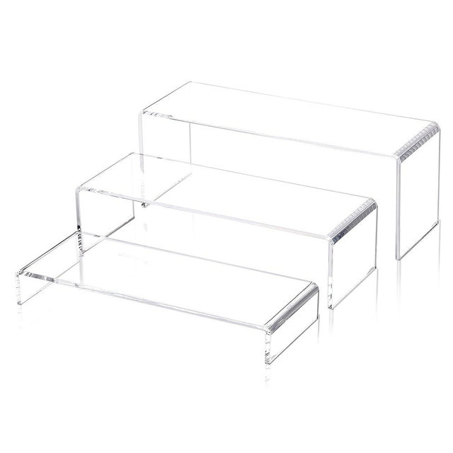LFTYTUO 1 Set Large Acrylic Clear Display Risers, 3 Sizes 12" Rectangular Showcase Collectibles Display Shelf, 5 mm Thick Desktop Display Stand Holder for Figures, Jewelry, Perfume, Toys