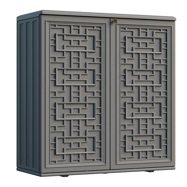 Mrosaa Indoor Outdoor Storage Cabinet Waterproof with Shelf,Plastic Storage Sheds Outdoor Cabinets for Patio/Garden/Backyard, Size 34.3''L*15''W*36.2''H（Gray）