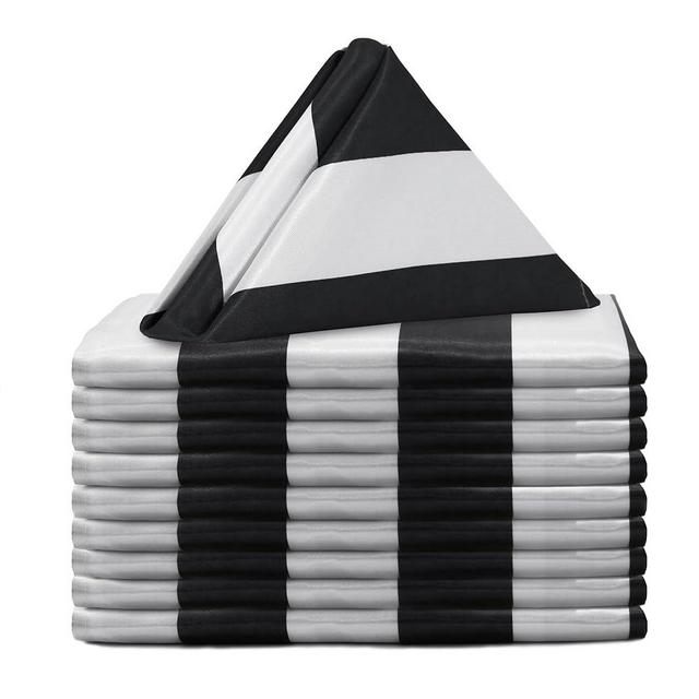 YOUR CHAIR COVERS - 20 inch Satin Washable Oversized Cloth Napkins, Hemmed Reusable Table Napkins for Restaurant, Dinner, Bistro, Wedding, Event, Parties, Kitchen - Black/White Striped (Pack of 10)