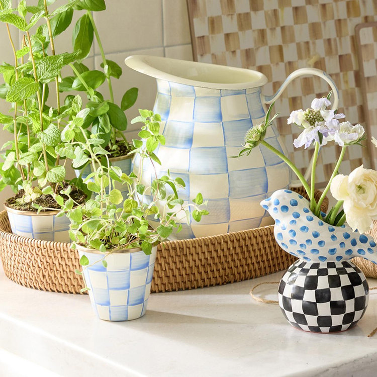 MacKenzie-Childs, Sky Check Herb Pot, Set of 3 | Zola