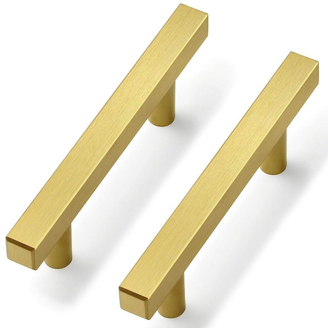 Estmoon 30 Pack Gold Cabinet Handles 3 Inch Brushed Brass Cabinet Pulls Modern Square Drawer Pulls Brass Gold Dresser Pulls Hardware Kitchen Handles for Cabinets and Drawers, 5" Total Length