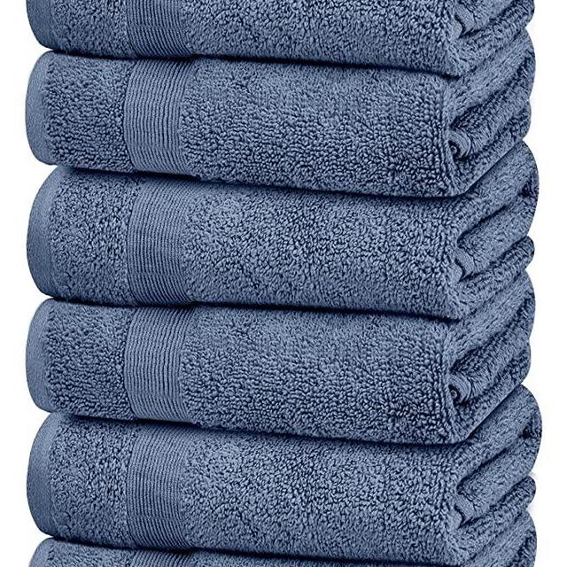 White Classic Resort Collection Soft Hand Towels | 16x27 Luxury Hotel Plush & Absorbent Cotton Hand Towel [6 Pack, Blue]