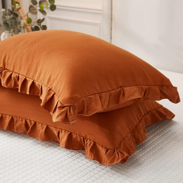 Merryword King Pillowcases Caramel Solid with Ruffles 2 Pack (King (20''x36''), Caramel)