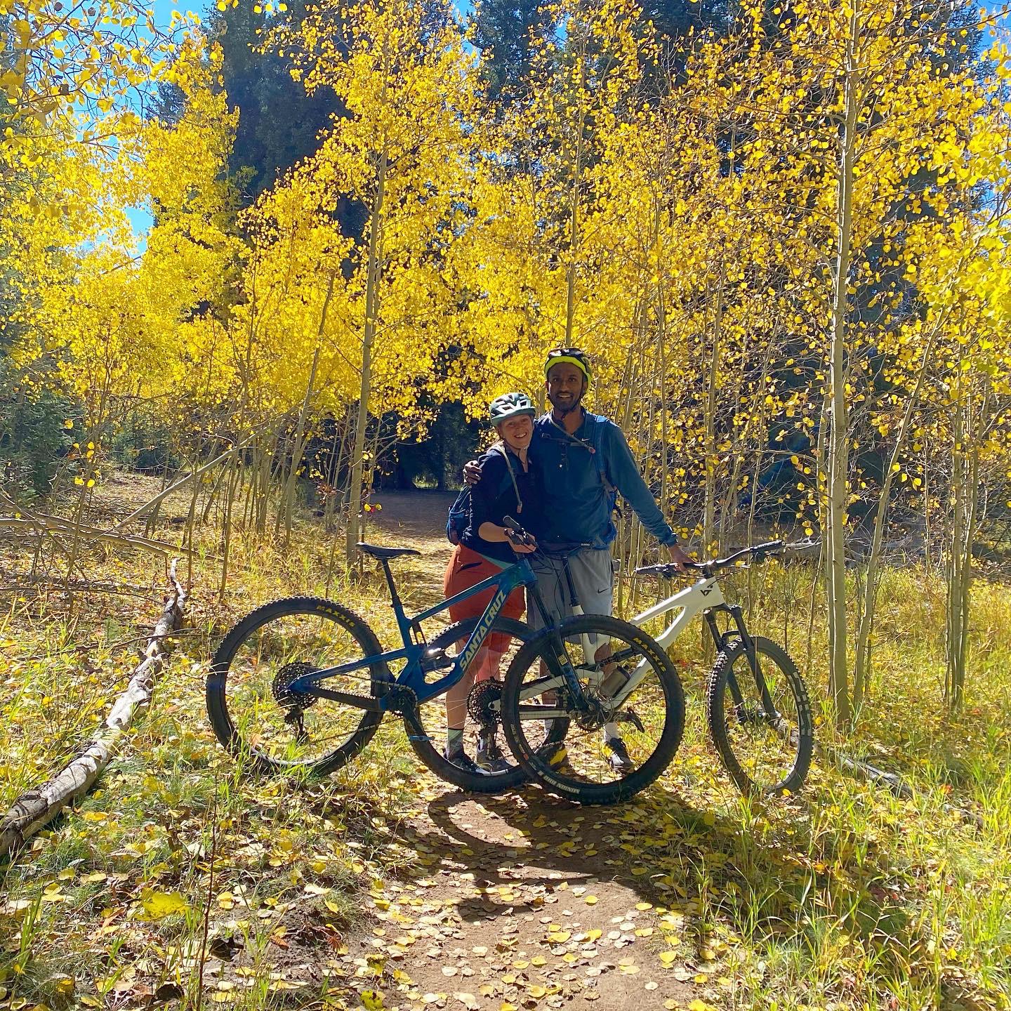 Mountain biking surrounded by Aspens near our home in Wyoming.