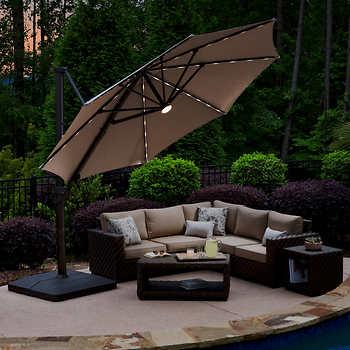 11' LED Solar Round Cantilever Umbrella: BLUE