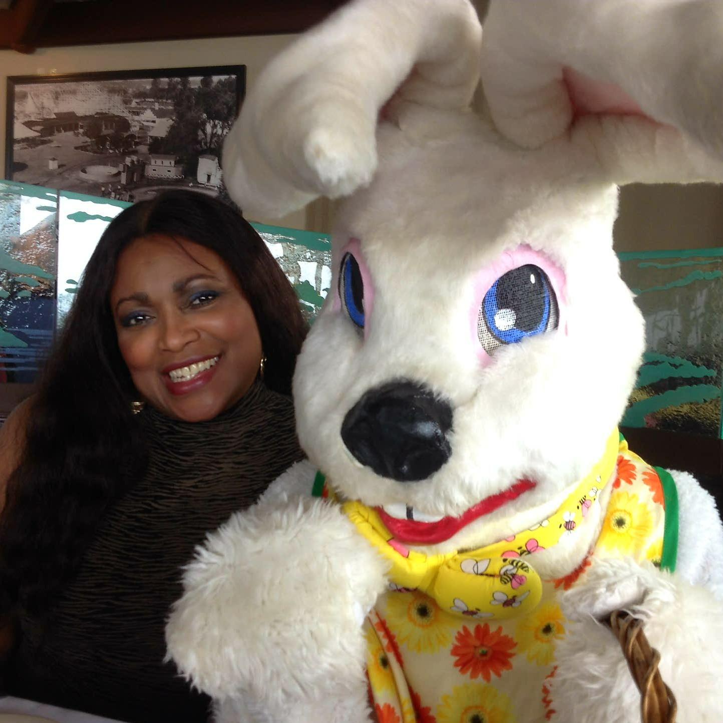 April 20th 2014 - Portland OR - Easter Bunny saying, "Sorry Buddy, but she's going home with me.". My response, "Fat chance, Dude!